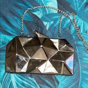 Geometric Metallic Clutch with Chain Strap